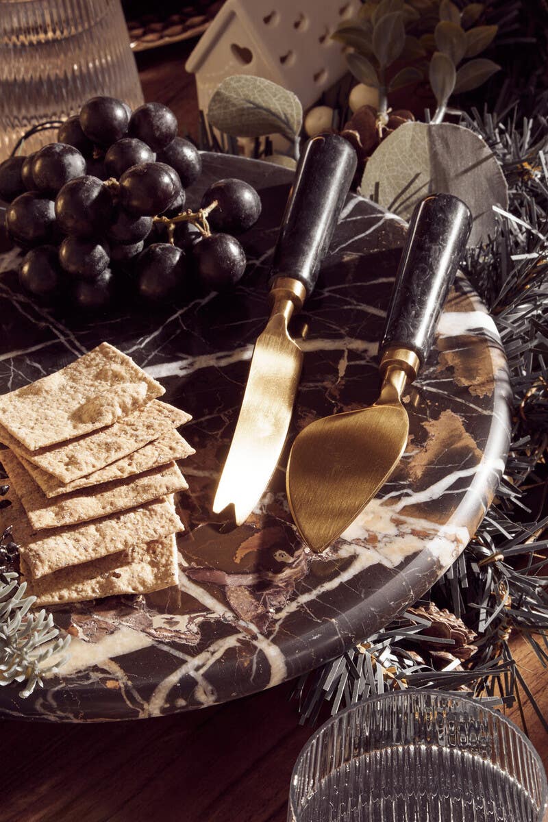 Marina Black and Gold Cheese Board and Knife Set