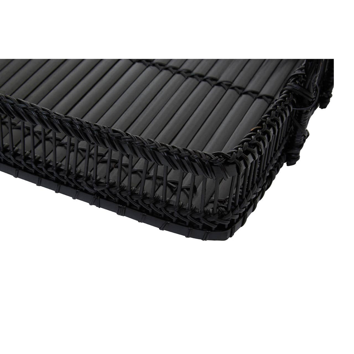 Ezell Black Rattan And Bamboo Rectangular Tray