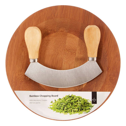 Aleki Bamboo Board with Mezzaluna Herb Chopper