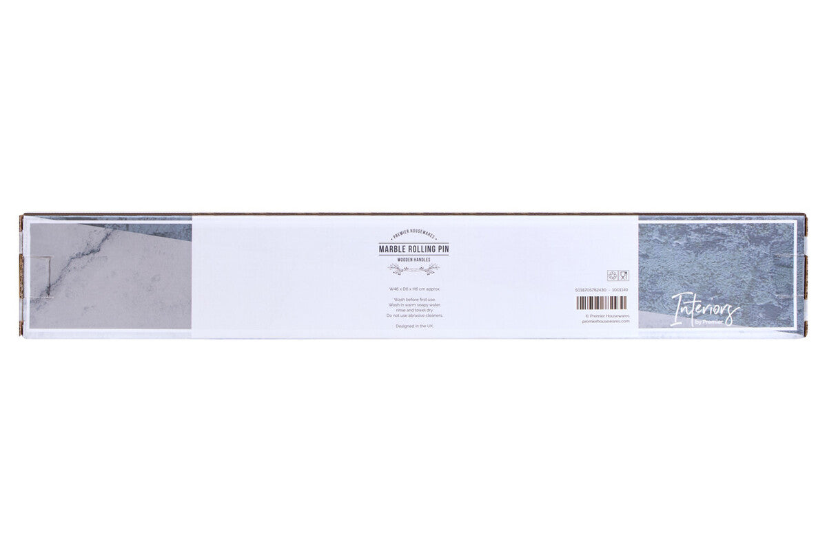 Marmore Black Marble Rolling Pin With Wooden Handles