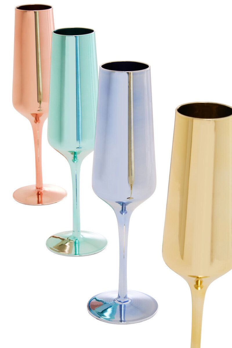 Aurora Set of Four Glass Champagne Flutes In Assorted Colours