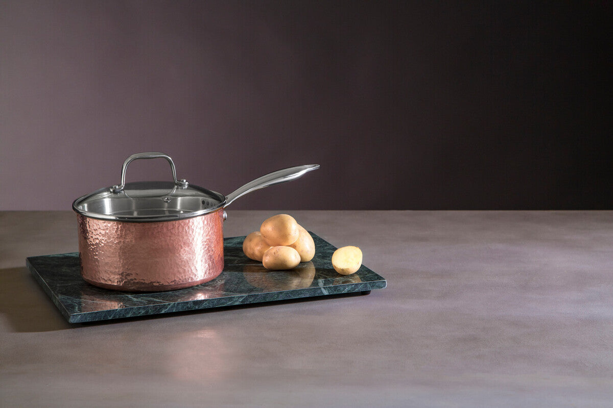 Minerva Medium 18 cm Hammered Copper Finish Saucepan with Lid