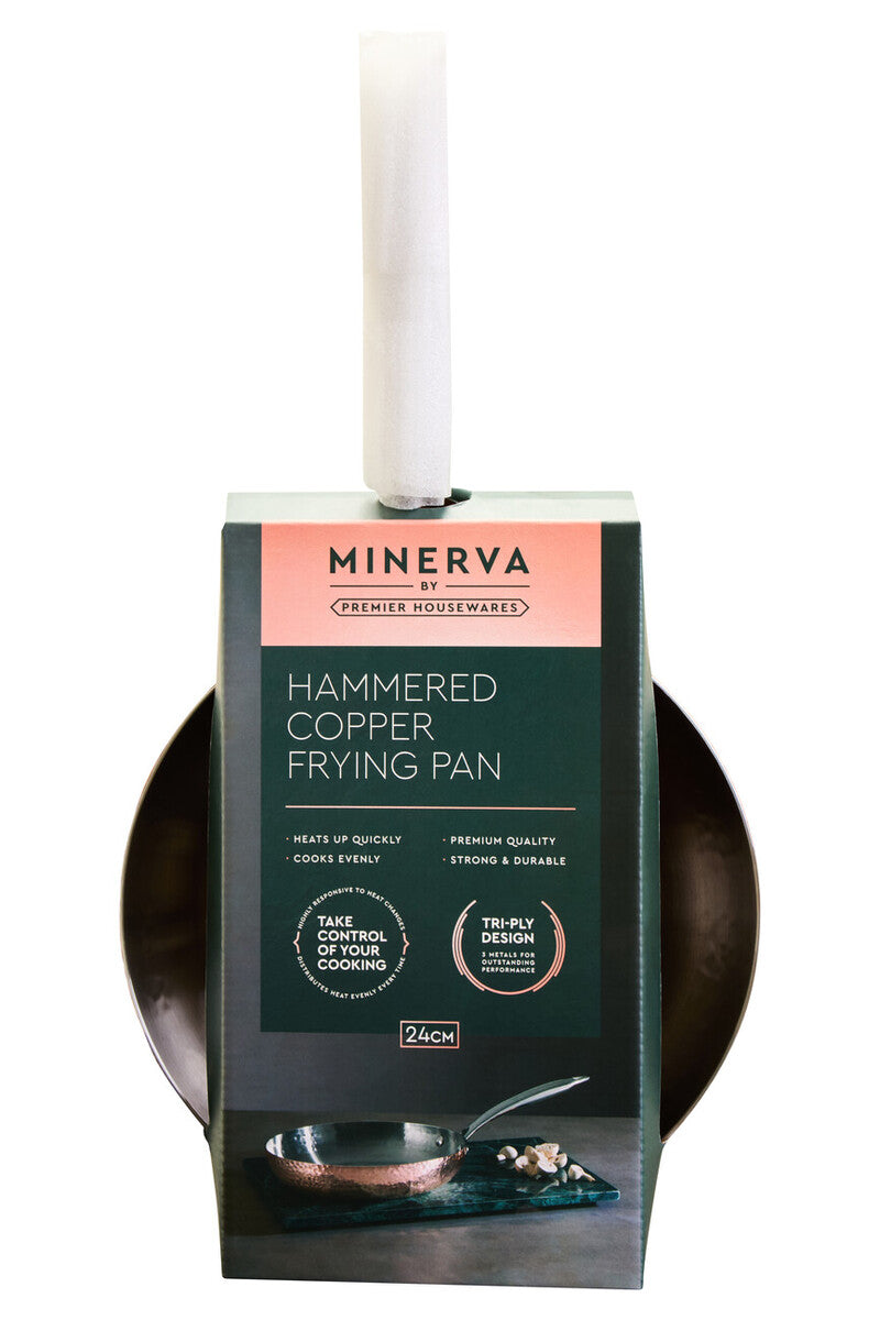 Minerva Copper Finish 24 cm Hammered Frying Pan
