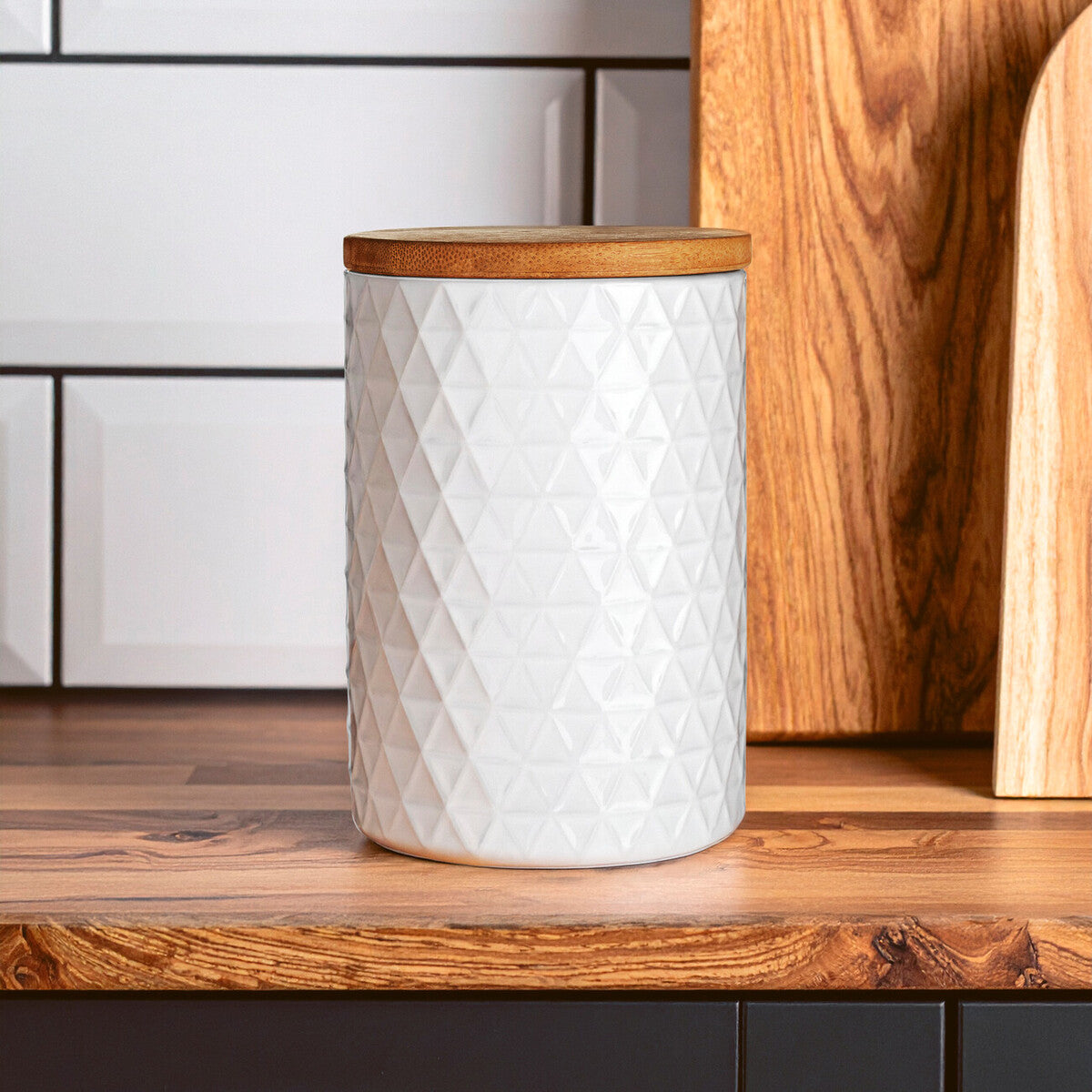 Geome 750mlWhite Canister with Bamboo Lid