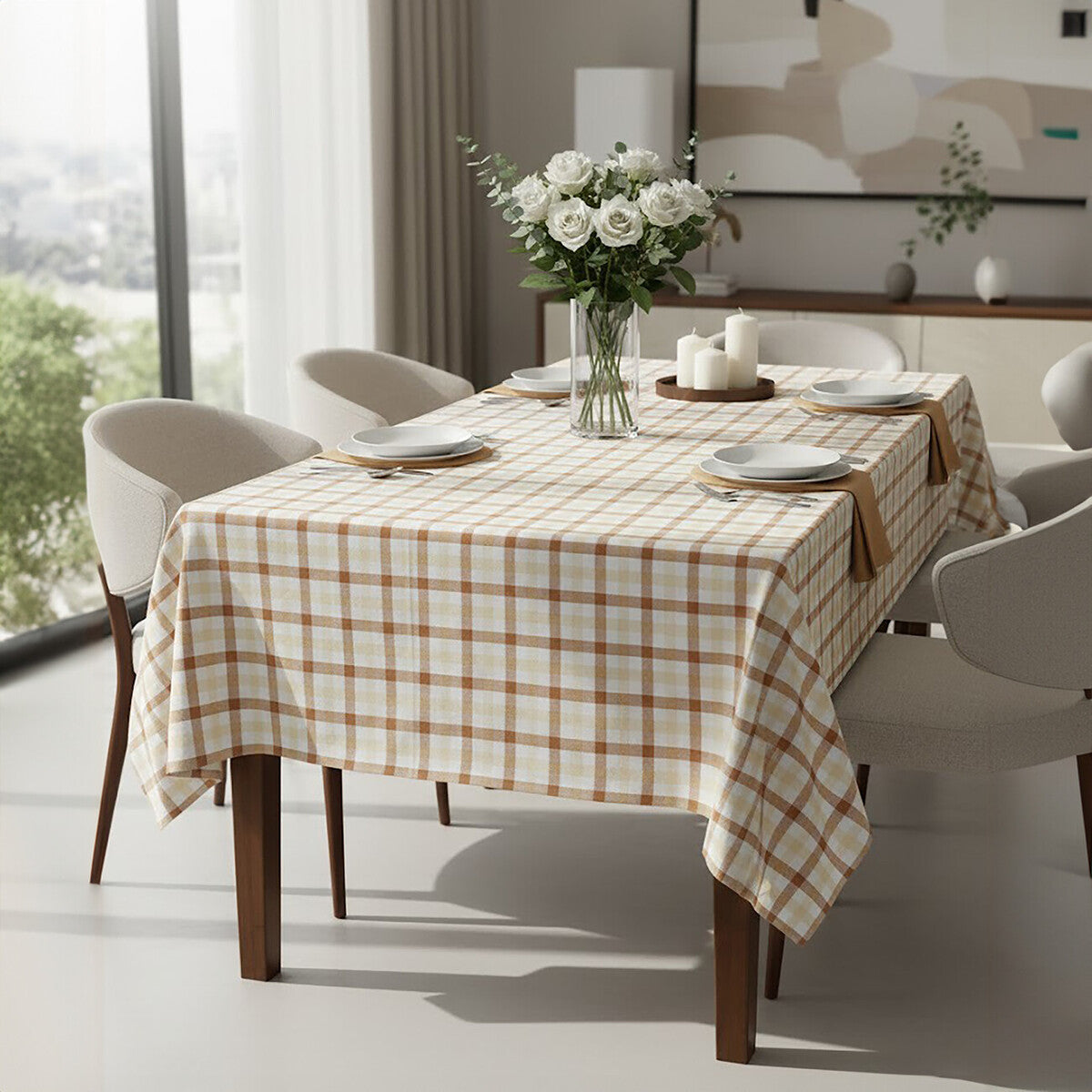 Thread and Loom Terracotta Gingham Tablecloth