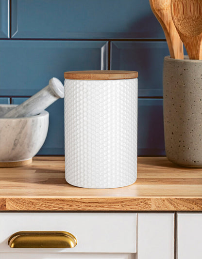 Geome 750ml White Canister with Bamboo Lid
