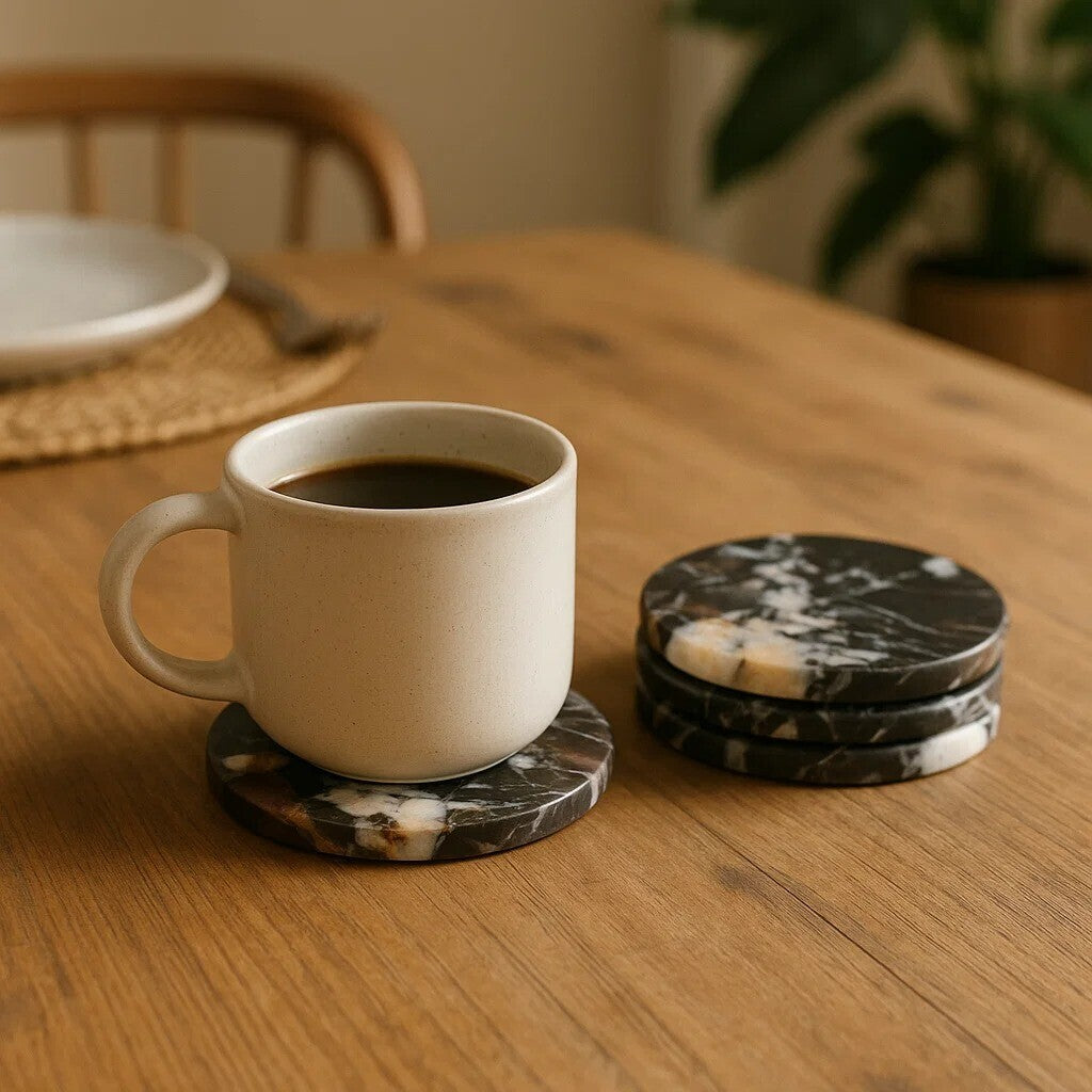 Salmo Black Marble Set of Four Marble Coasters