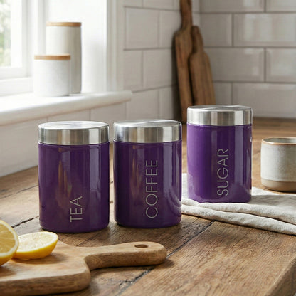 Liberty Purple Enamel Tea Coffee and Sugar Canister Set