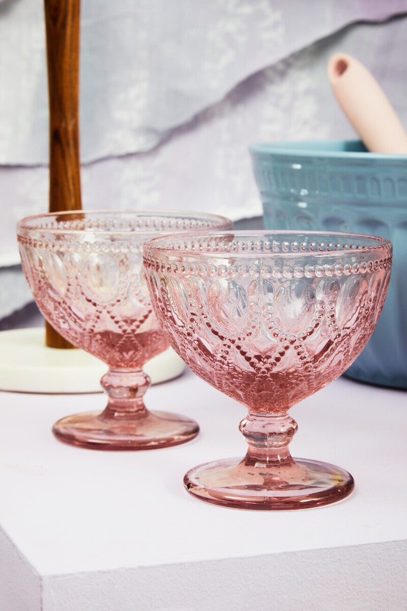 Fleur Set Of Two Pink Glass Sundae Dishes