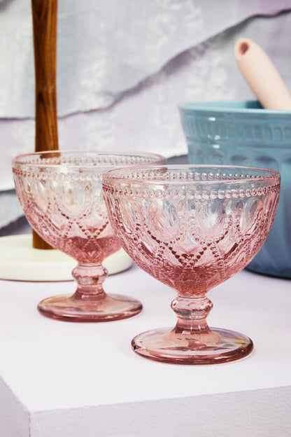 Fleur Set Of Two Pink Glass Sundae Dishes