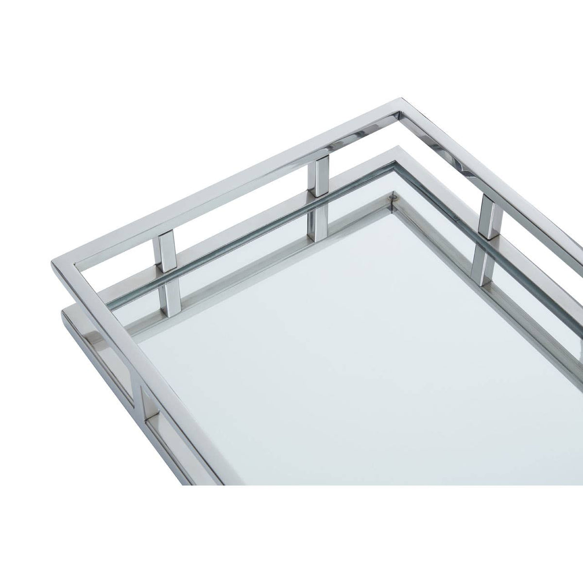 Cruzar Silver Finish and Mirrored Rectangular Tray