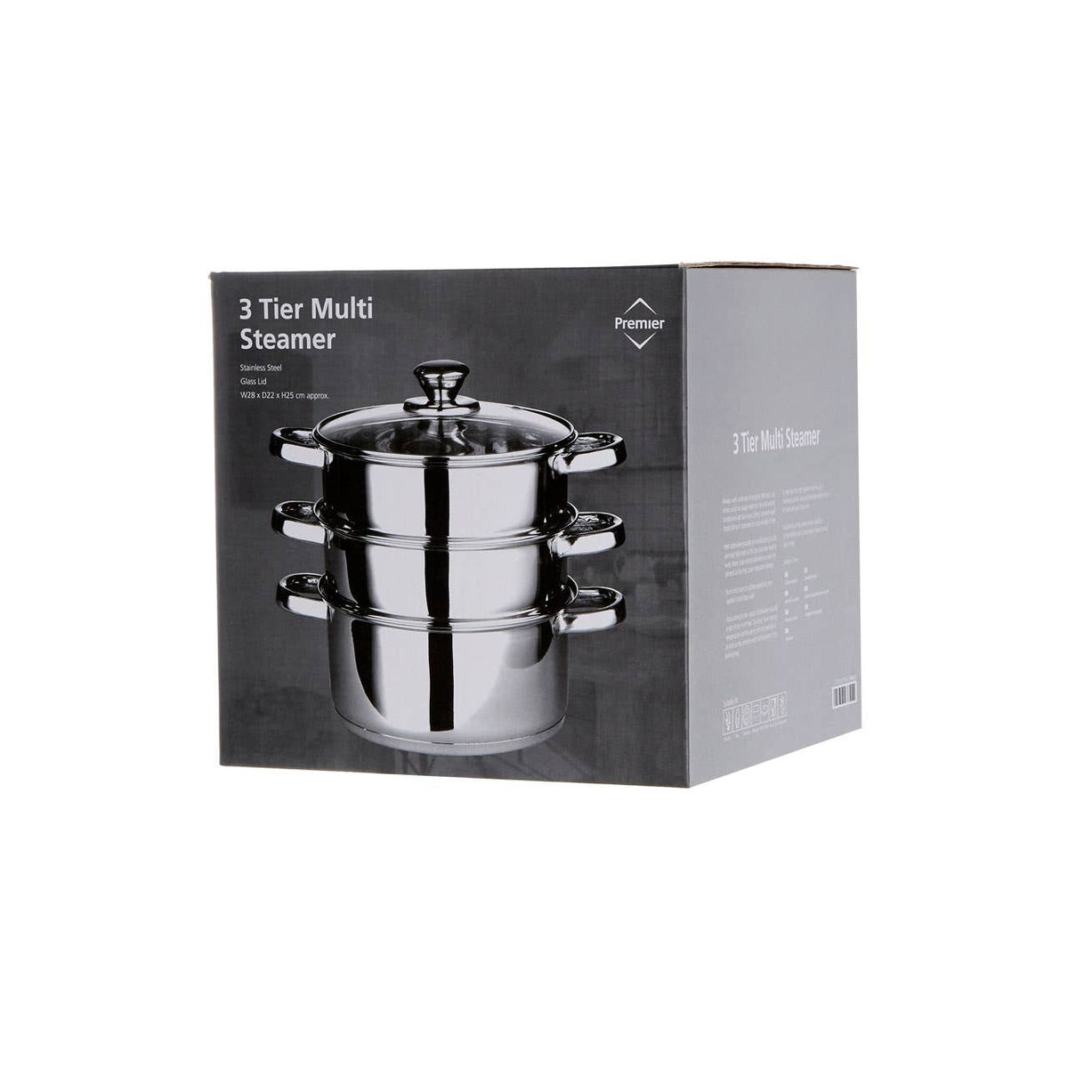 Crosse 3 Tier Stainless Steel Steamer with Glass Lid