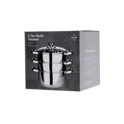 Crosse 3 Tier Stainless Steel Steamer with Glass Lid