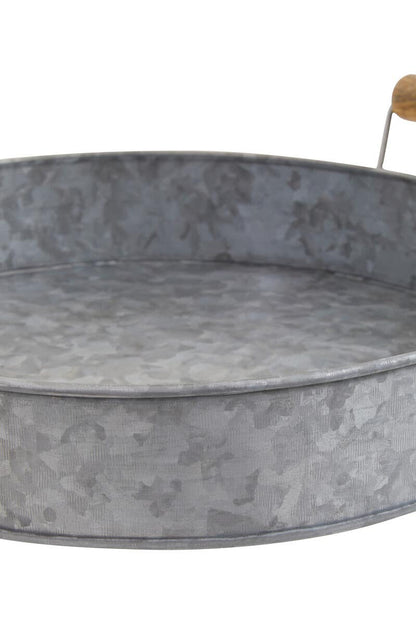 Drummond Galvanised Steel Round Tray With Wood Handles