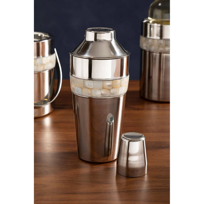 Silver Cocktail Shaker With Mother Of Pearl Inlay