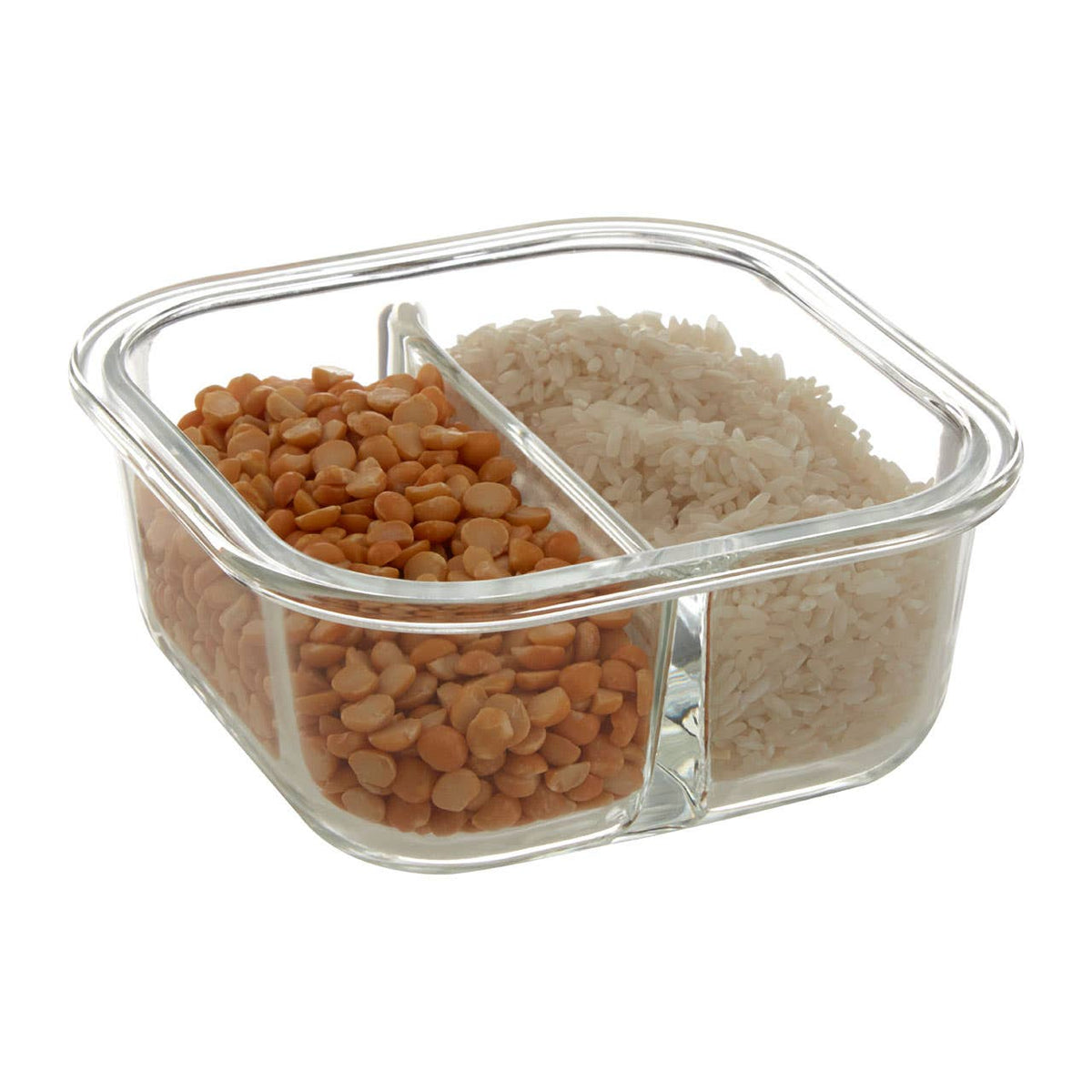 Freska 2 Section Square Glass Container With Lid 520 ml