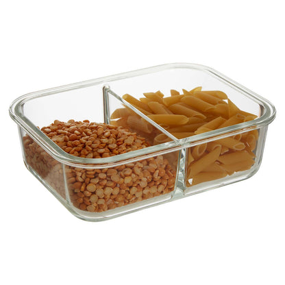Freska 2 Section Rectangular Glass Container With Lid 1520 ml