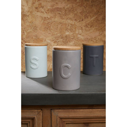 Fenwick Light Grey Coffee Canister With Bamboo Lid