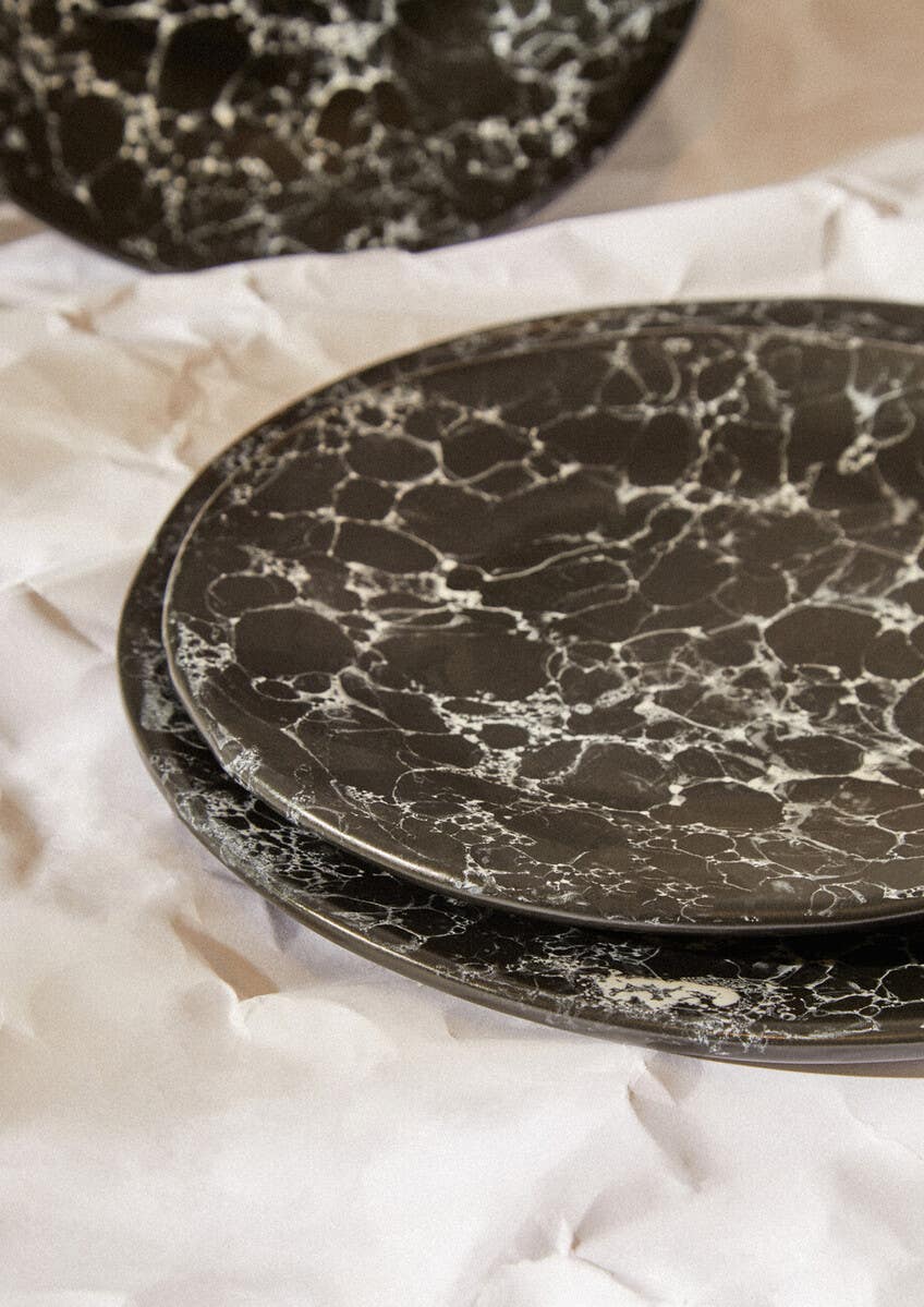 Hygge Black Marble Effect Dinner Plate