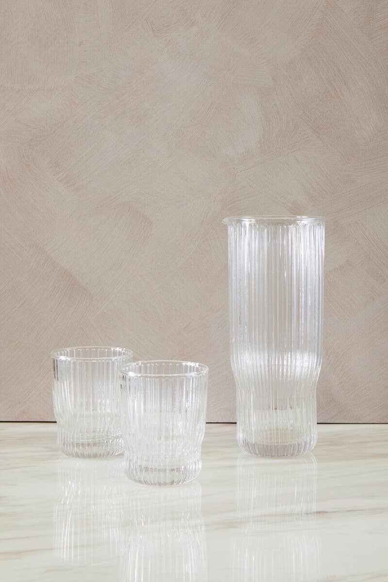 Juno Ribbed Glass And Jug Three Piece Set