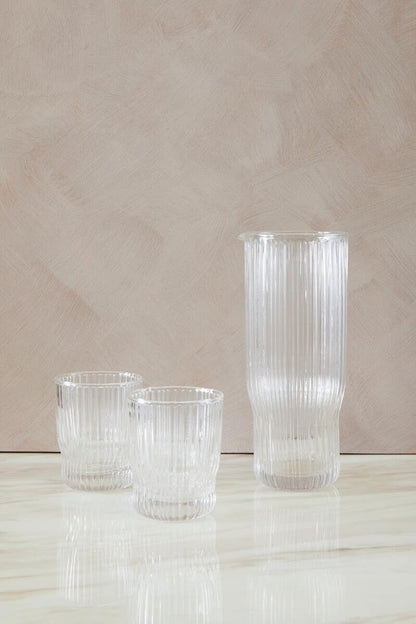 Juno Ribbed Glass And Jug Three Piece Set