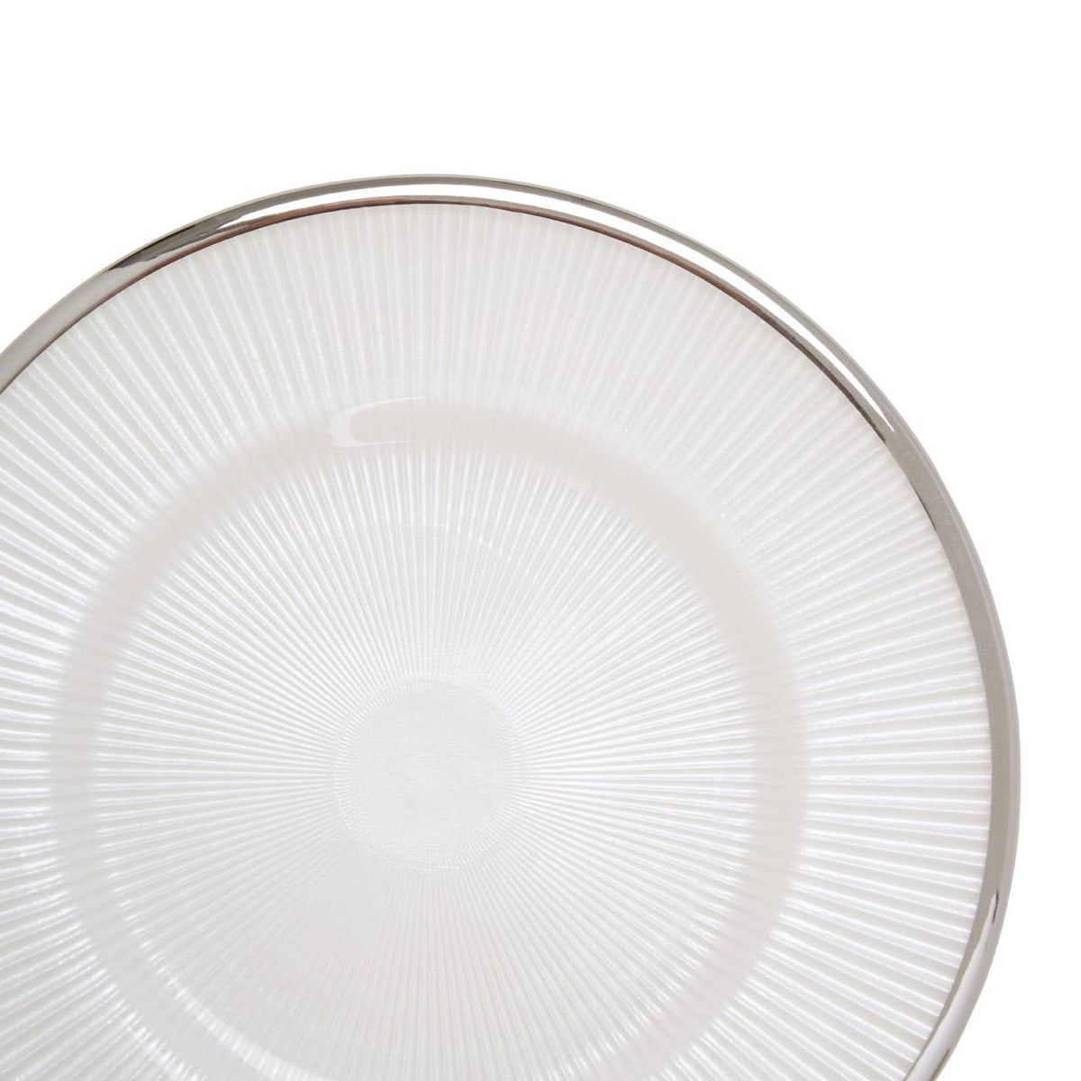 Ida White Embossed Glass Side Plate with Silver Rim