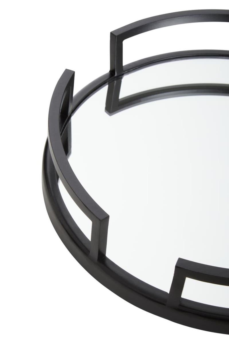 Cruzar Matte Black Finish and Mirrored Round Tray