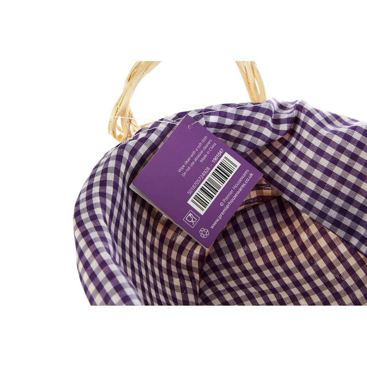 Orla Willow Bread Basket with Purple Gingham Lining