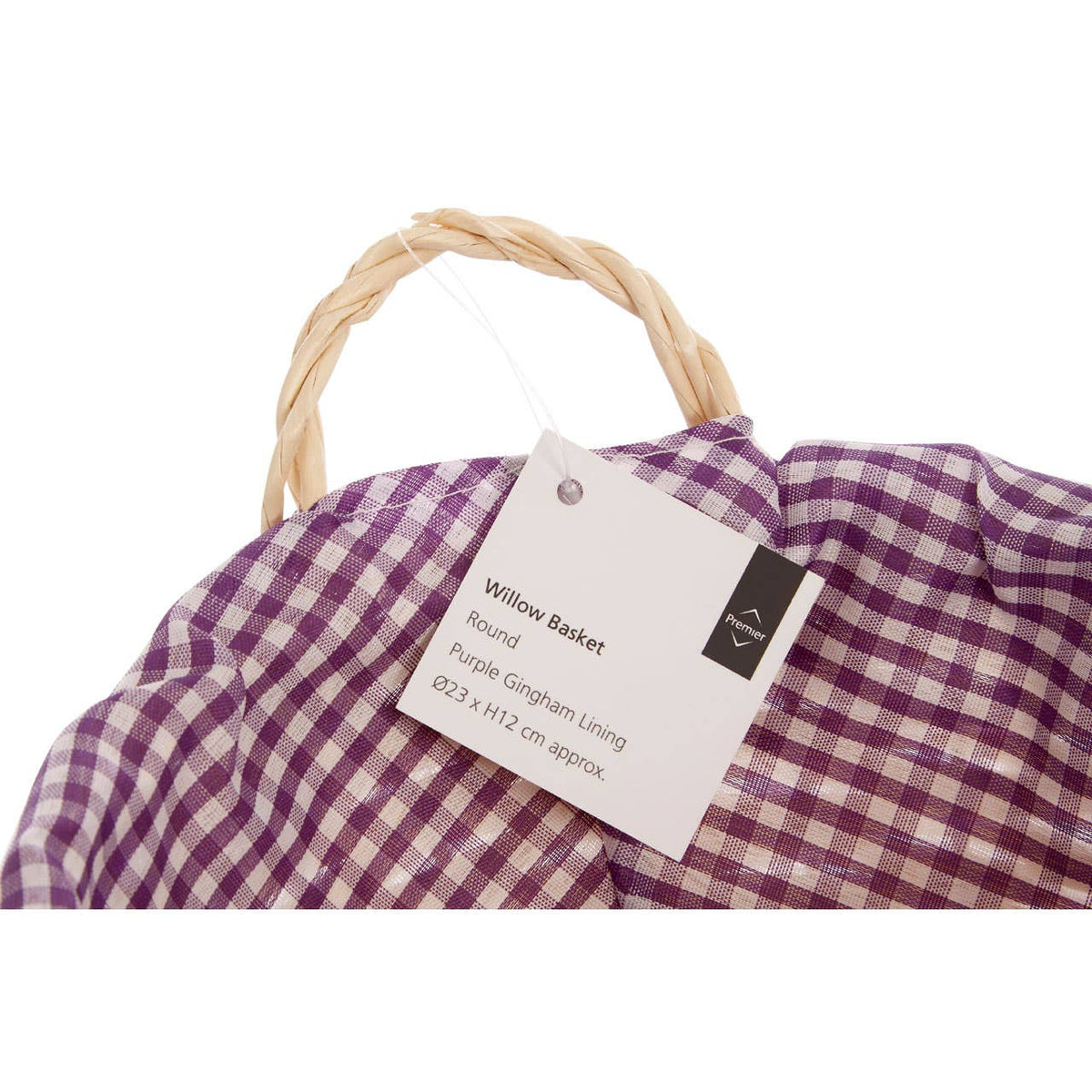 Orla Purple Gingham Lining Round Willow Bread Basket