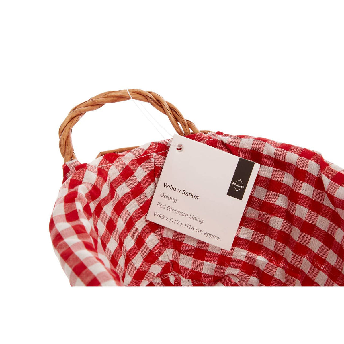 Orla Red Gingham Lining Oblong Willow Bread Basket