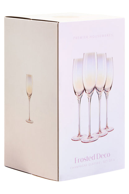 Frosted Deco Set Of 4 Champagne Glasses