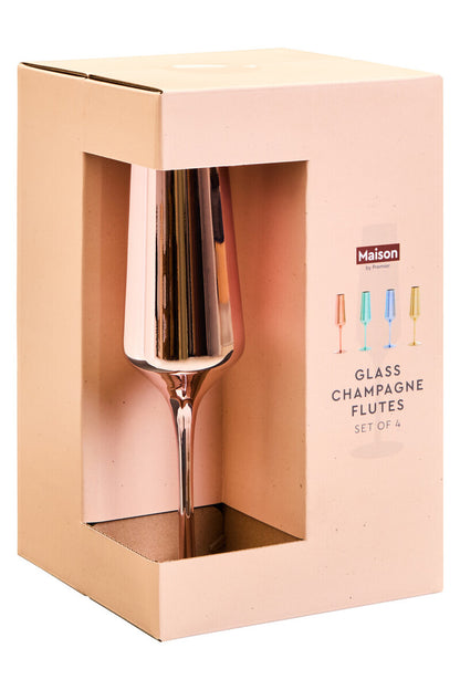Aurora Set of Four Glass Champagne Flutes In Assorted Colours