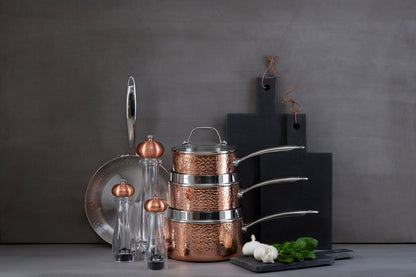 Minerva Medium 18 cm Hammered Copper Finish Saucepan with Lid