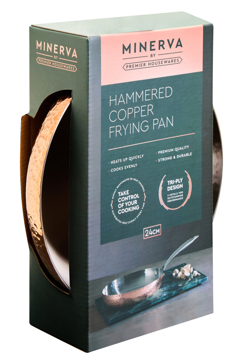 Minerva Copper Finish 24 cm Hammered Frying Pan