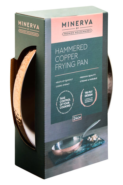 Minerva Copper Finish 24 cm Hammered Frying Pan