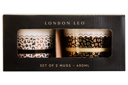 London Set Of Two Leopard Print Mugs