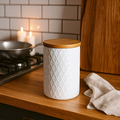 Geome 750mlWhite Canister with Bamboo Lid