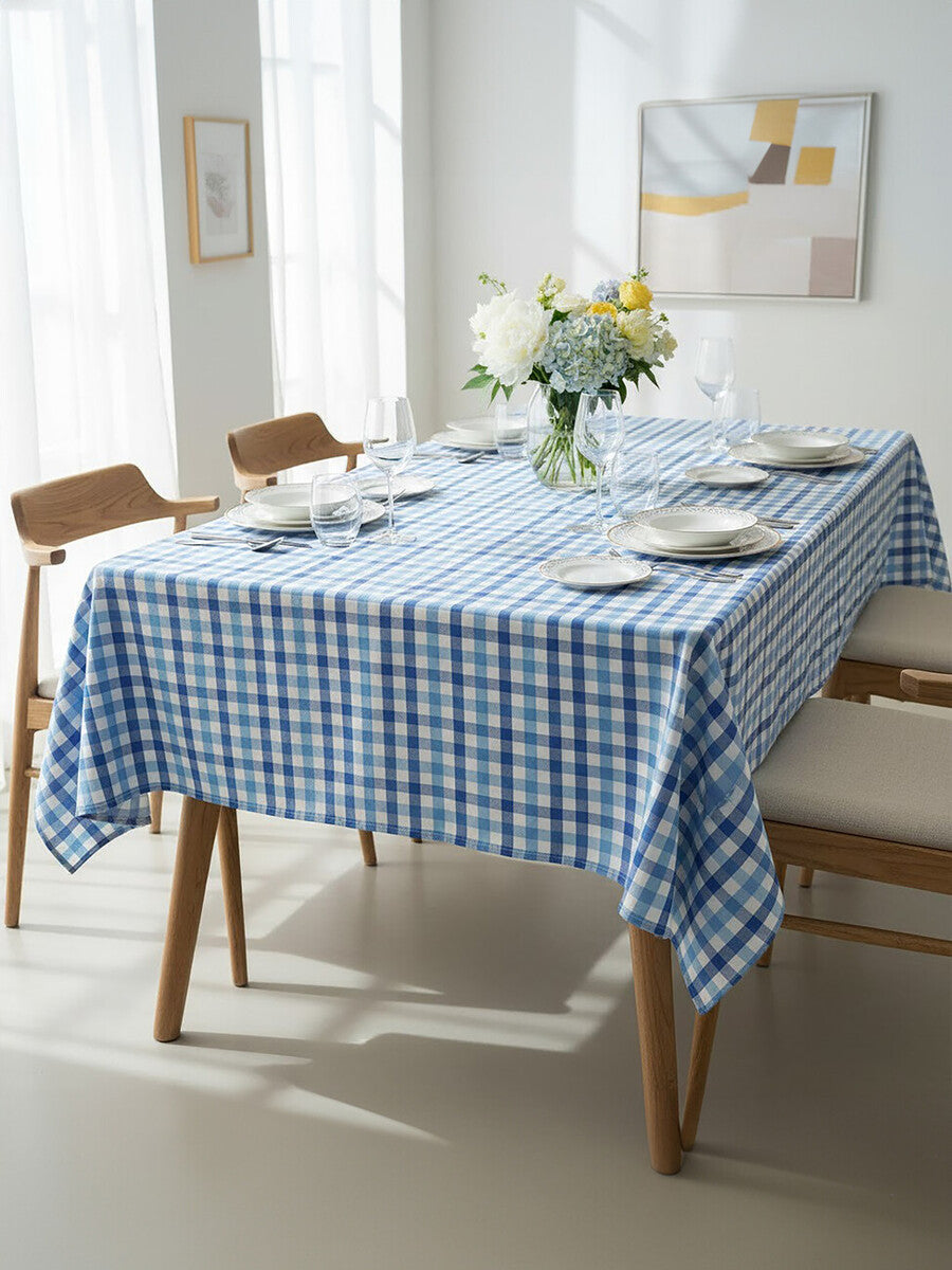 Thread and Loom Blue Check Tablecloth