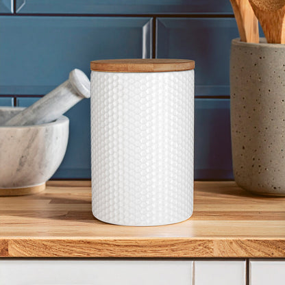 Geome 750ml White Canister with Bamboo Lid