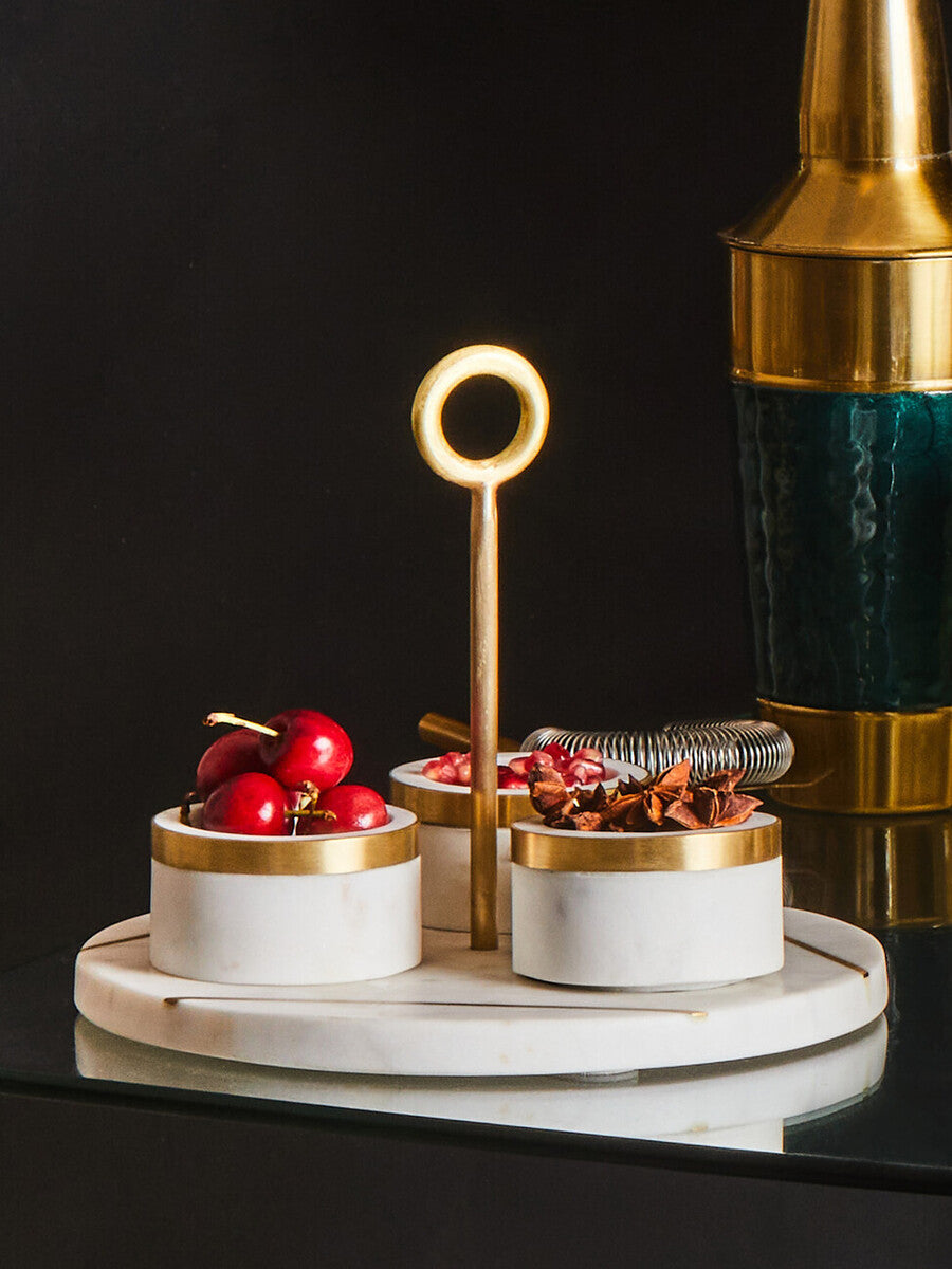 Omari White Marble Condiment Set With Tray