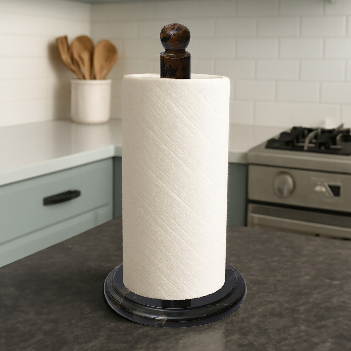 Marmore Black and Gold Marble Kitchen Roll Holder