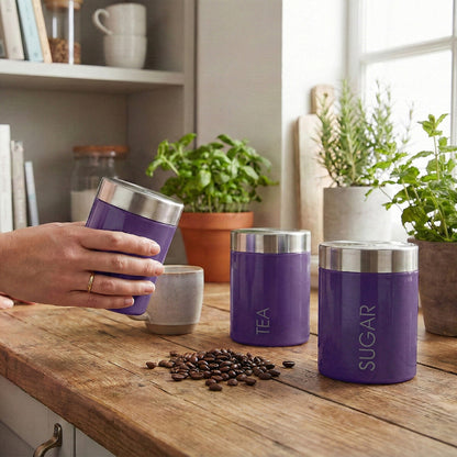 Liberty Purple Enamel Tea Coffee and Sugar Canister Set