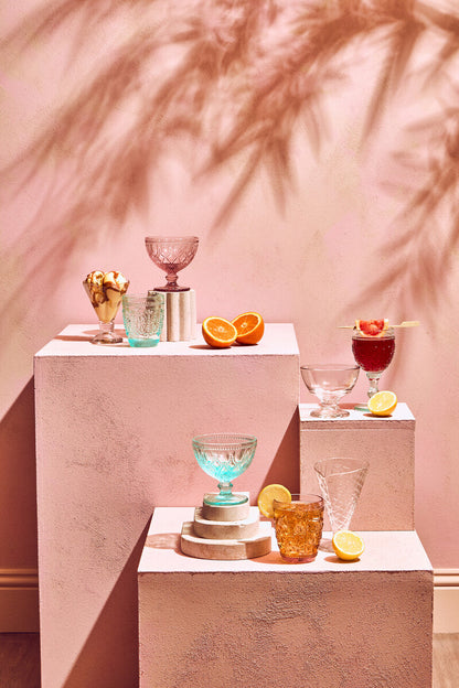 Fleur Set of 4  Pink And Blue Wine Glasses