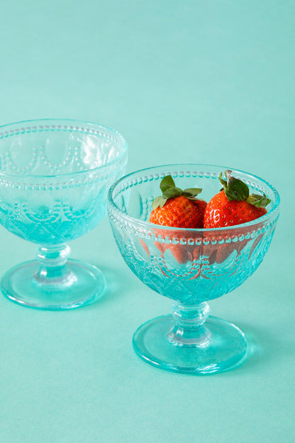 Fleur Set Of Two Blue Glass Sundae Dishes