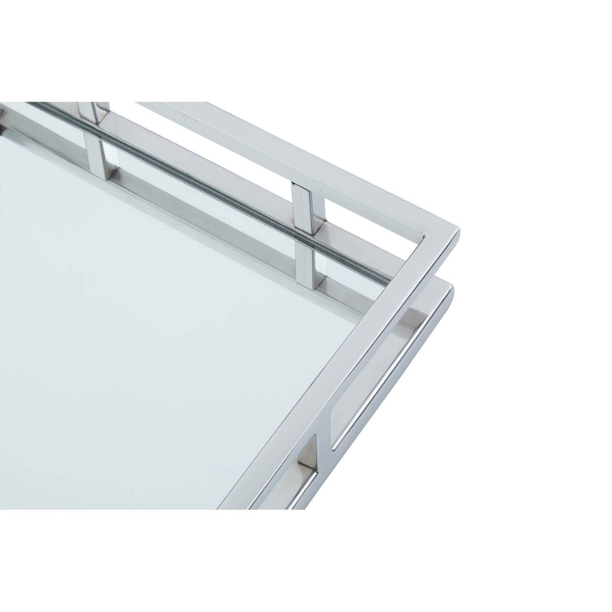 Cruzar Silver Finish and Mirrored Rectangular Tray