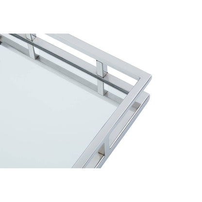 Cruzar Silver Finish and Mirrored Rectangular Tray