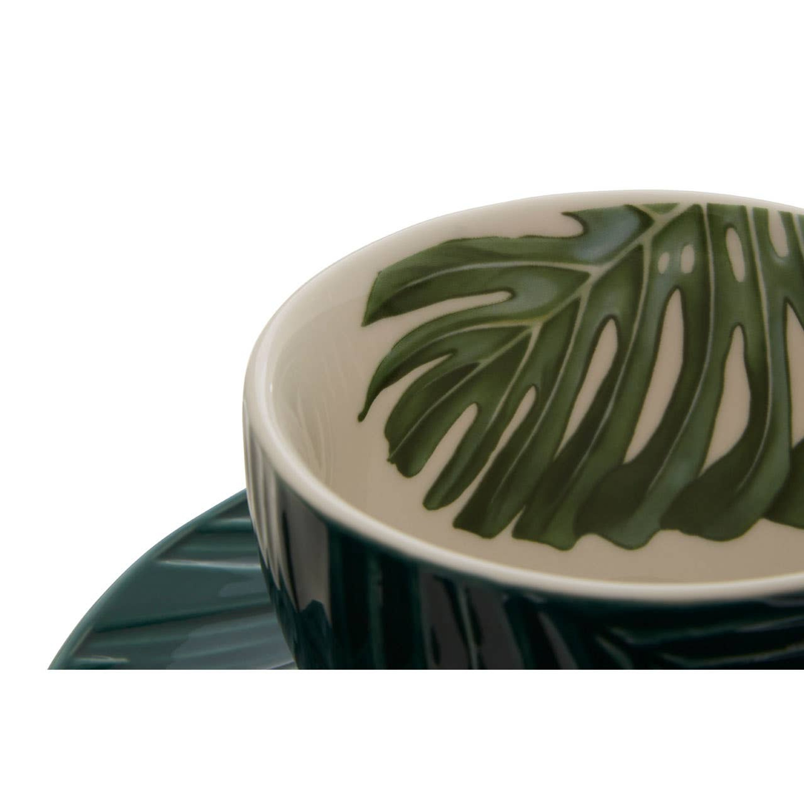 Cook Nook Bali Dark Green Cup And Saucer with Leaf Design