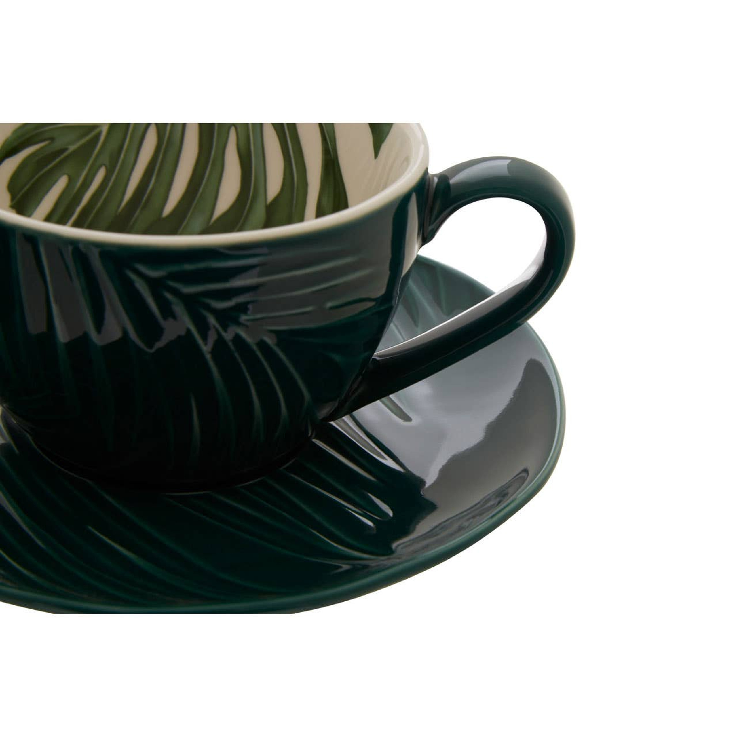 Cook Nook Bali Dark Green Cup And Saucer with Leaf Design