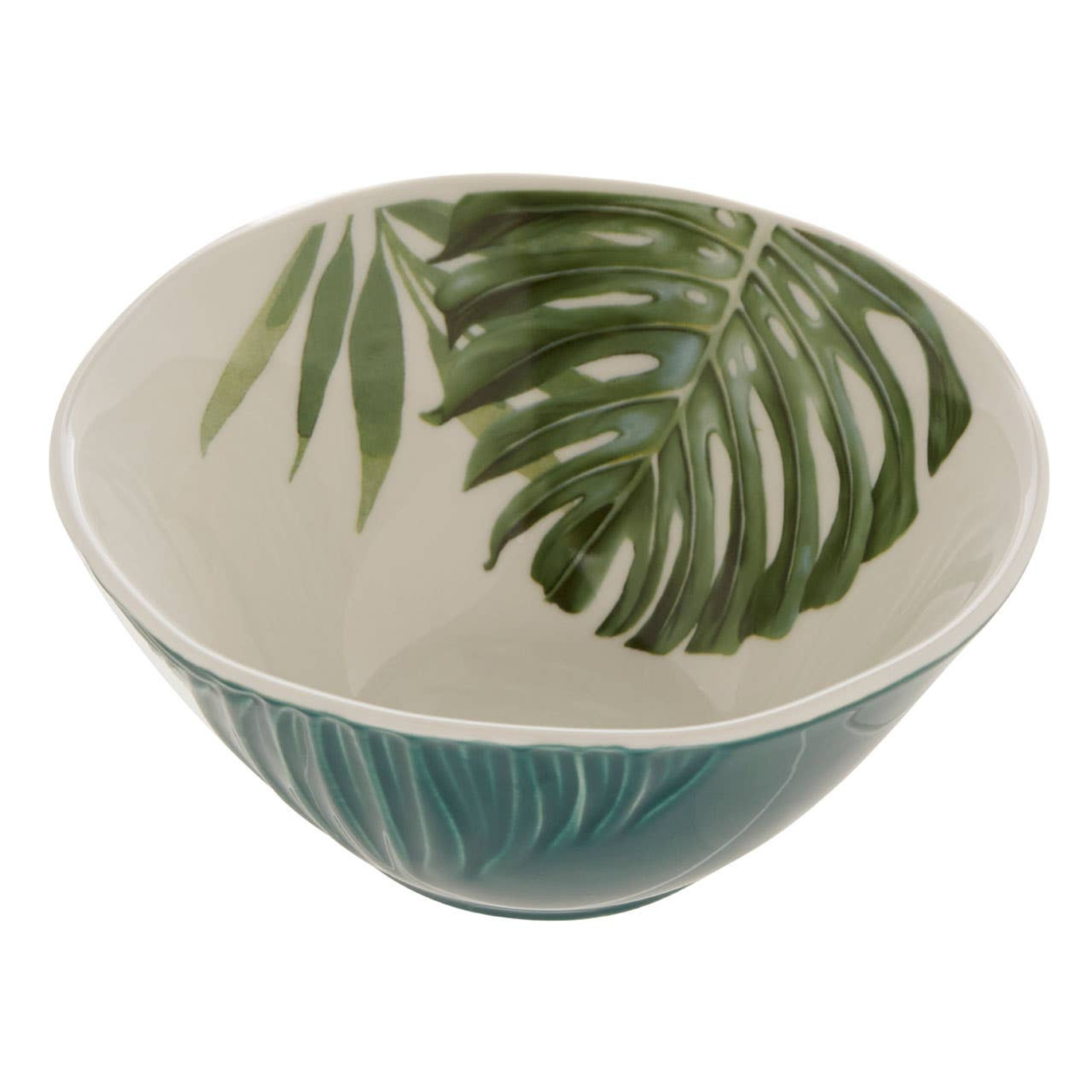 Cook Nook Bali Dark Green Small Salad Bowl with Leaf Design