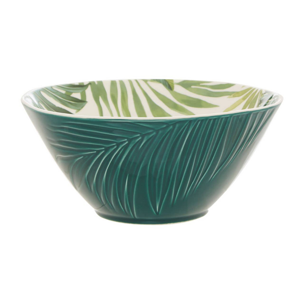 Cook Nook Bali Dark Green Small Salad Bowl with Leaf Design